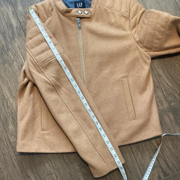 Sold eb GAP Brown Camel Quilted Sleeve Wool Blend Zip Moto Jacket - Picture 12 of 13